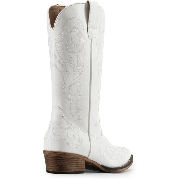 Dream Pairs Women's White Mid Calf Cowgirl Boots Square Toe Chunky Heel Shoes - Picture 4 of 8